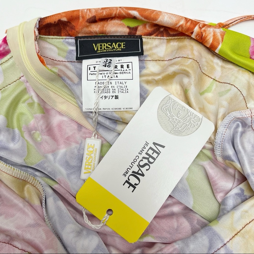Y2K 2000s VERSACE Jeans Couture Bold Floral Jersey Slip Dress IT 46 Medium/Large - Picture 7 of 8